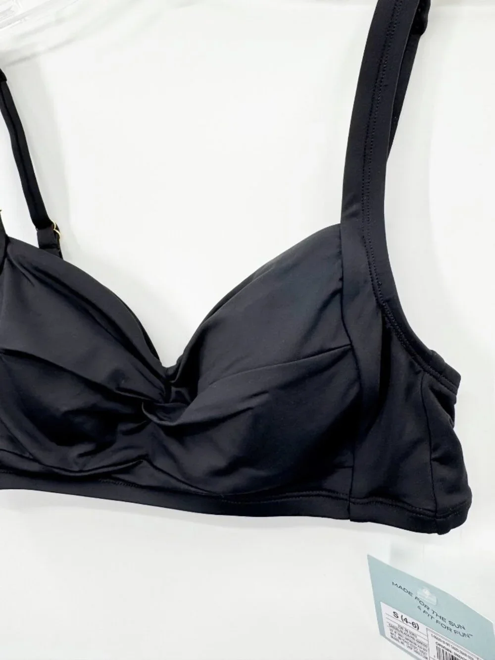 NEW Shade & Shore Smoothing Twist-Front Bralette Bikini Top - Black - Size Small